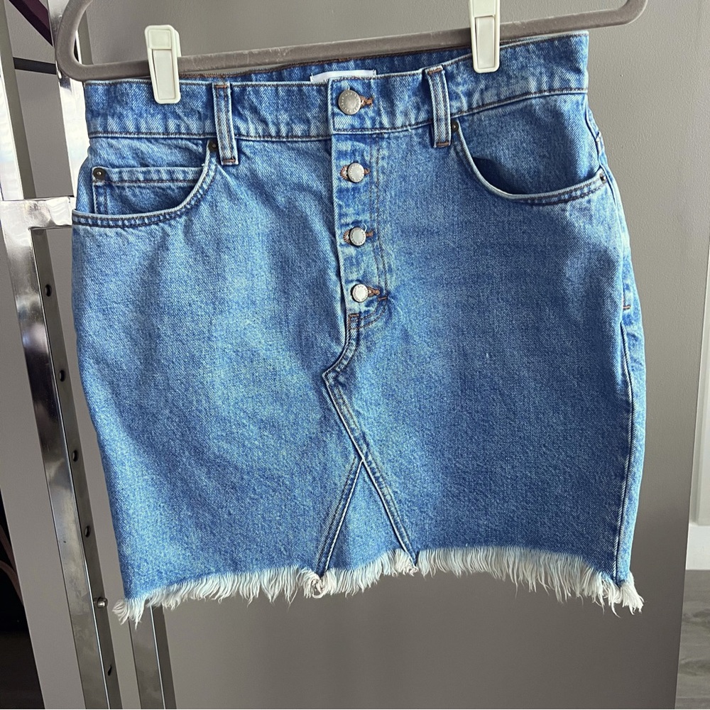 Los Angeles Atelier & Other Stories Denim Raw Edge Fringe Skirt Size 10